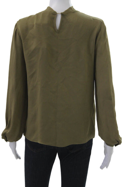 Max Azria Women Green 100% Silk Mock Neck Long Sleeve Blouse Petite Size XS