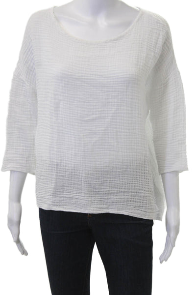 Felicite Women Basic White Cotton 3/4 Sleeve Round Neck Blouse Size 2