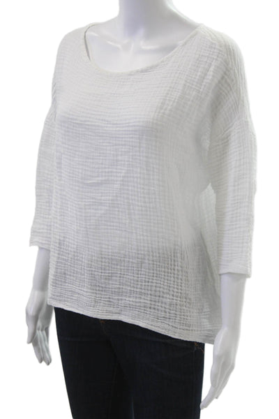 Felicite Women Basic White Cotton 3/4 Sleeve Round Neck Blouse Size 2