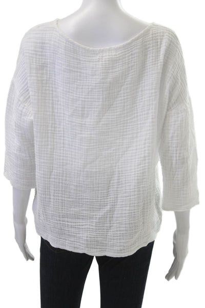 Felicite Women Basic White Cotton 3/4 Sleeve Round Neck Blouse Size 2