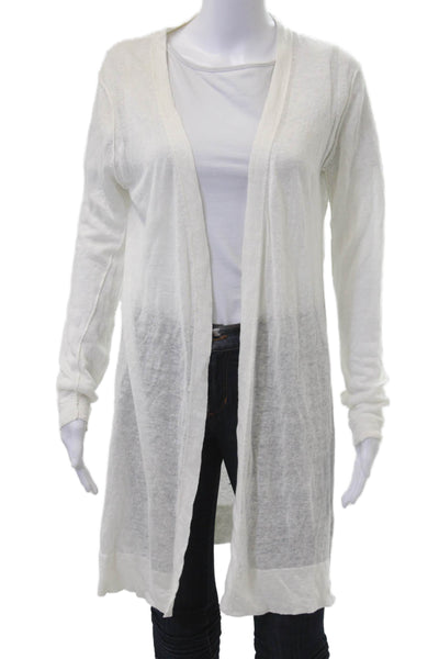 NHBT Unisex Cardigan Sweater White 100% Linen Round Neck Long Sleeve Size 2XS