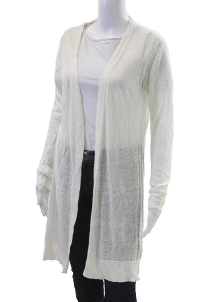 NHBT Unisex Cardigan Sweater White 100% Linen Round Neck Long Sleeve Size 2XS