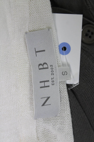 NHBT Unisex Cardigan Sweater White 100% Linen Round Neck Long Sleeve Size 2XS