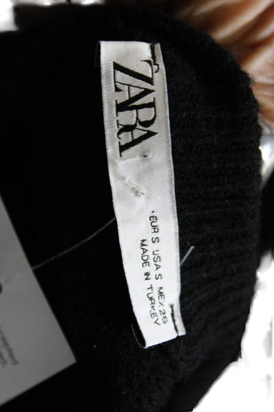 Zara Women Black Cashmere Wool Crew Neck Pullover Sweater Long Sleeve Size S