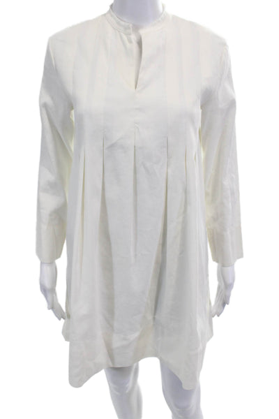 Vince Women Shift Shirt Dress White Long Sleeve High Neck Size 00