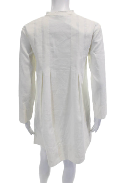 Vince Women Shift Shirt Dress White Long Sleeve High Neck Size 00