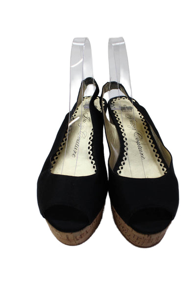 Juicy Couture Womens Open Toe Slingback Platform Wedges Black Size 8