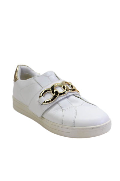 Michael Michael Kors Leather Gold Tone Panel Detail Shoes White Size 8