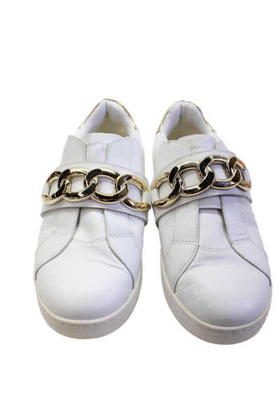 Michael Michael Kors Leather Gold Tone Panel Detail Shoes White Size 8