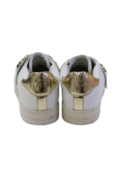 Michael Michael Kors Leather Gold Tone Panel Detail Shoes White Size 8