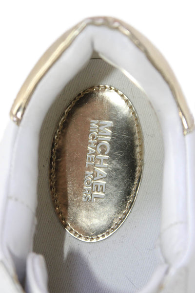 Michael Michael Kors Leather Gold Tone Panel Detail Shoes White Size 8