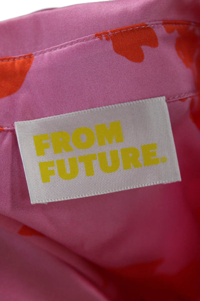 From Future Women Cropped Floral Pink Silk Collared Button-Up Blouse Size 34