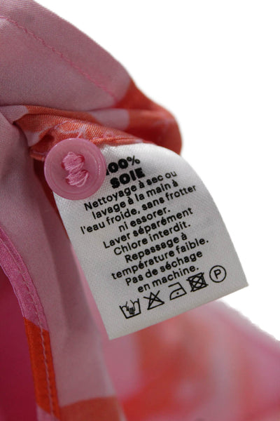 From Future Women Cropped Floral Pink Silk Collared Button-Up Blouse Size 34
