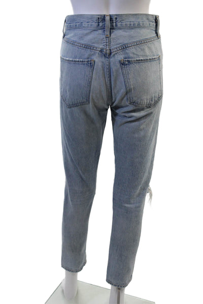Agolde Unisex Cropped Straight Jeans Light Blue Mid Rise Button Size 24