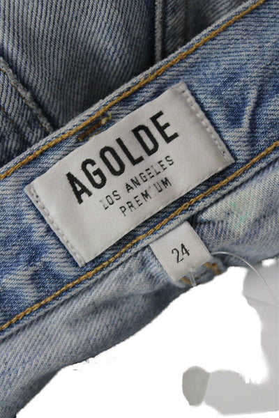 Agolde Unisex Cropped Straight Jeans Light Blue Mid Rise Button Size 24