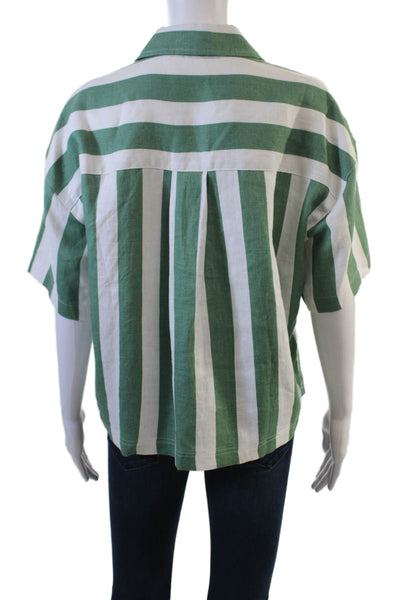 Electric & Rose Women Cropped Button-Up Green Linen Short Sleeve Size XS