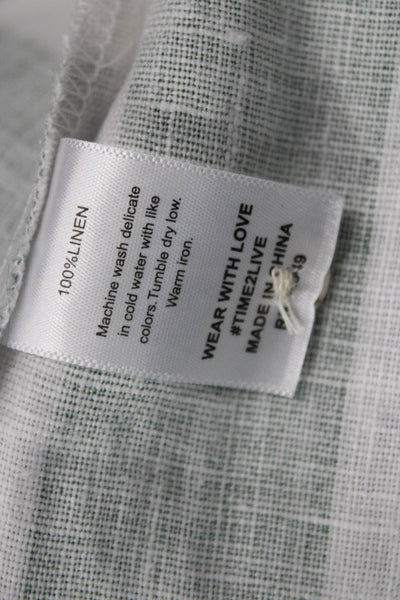 Electric & Rose Women Cropped Button-Up Green Linen Short Sleeve Size XS