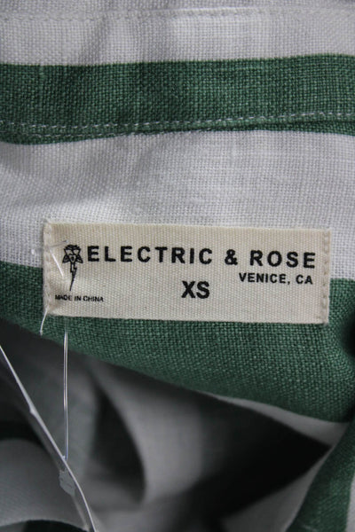 Electric & Rose Women Cropped Button-Up Green Linen Short Sleeve Size XS