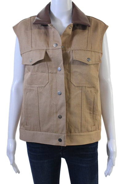 Kule Mens Beige Cowboy Sleeveless Collared Snap Vest Size XS