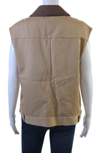 Kule Mens Beige Cowboy Sleeveless Collared Snap Vest Size XS