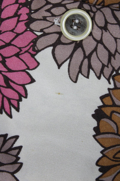Tucker Women Beige Floral Tunic Blouse Button-Up 3/4 Sleeve Round Neck Size S