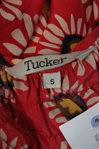 Tucker Women Tunic Red Floral Silk Button 3/4 Sleeve Size S