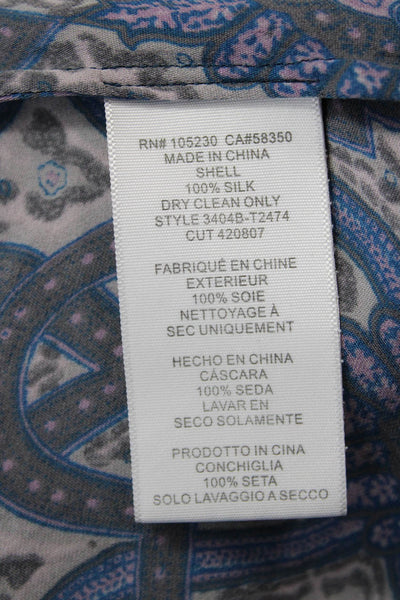 Joie Women Blue Silk Paisley Boho V-Neck Tunic Blouse 3/4 Sleeve Petite Size XS