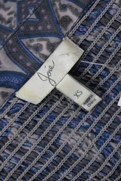 Joie Women Blue Silk Paisley Boho V-Neck Tunic Blouse 3/4 Sleeve Petite Size XS