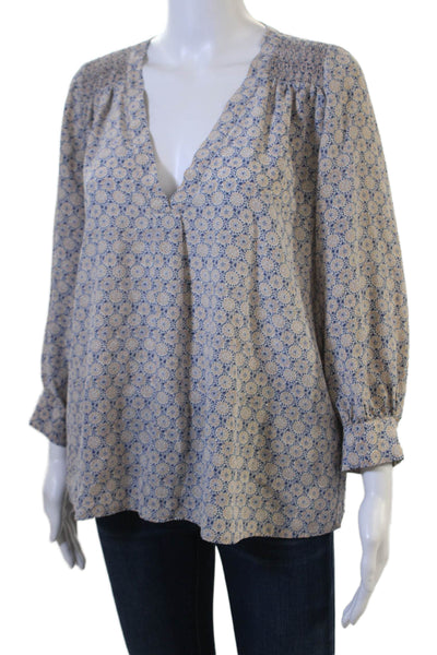 Joie Women Tunic Floral V-Neck 100% Silk Long Sleeve Beige Size S