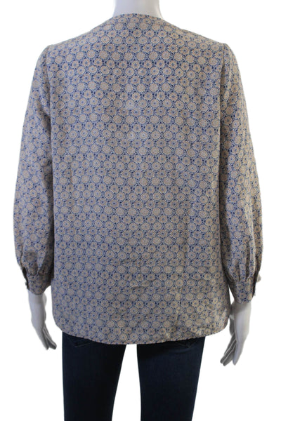 Joie Women Tunic Floral V-Neck 100% Silk Long Sleeve Beige Size S