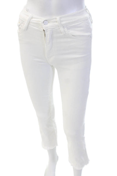 Mother Women Ankle Cropped White Jeans Button Mid-Rise Size 23