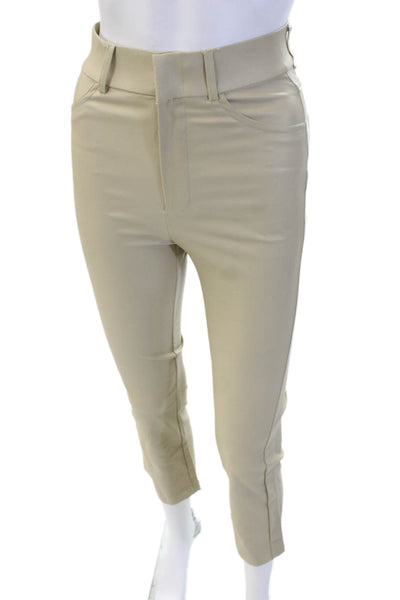 Zara Women Ankle Cropped Beige Pants Button Polyester Blend Size XS