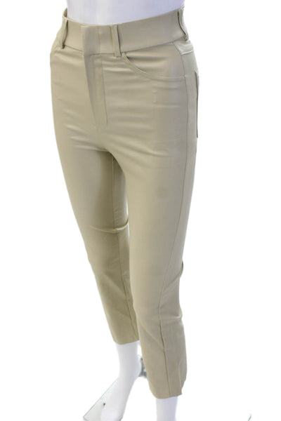 Zara Women Ankle Cropped Beige Pants Button Polyester Blend Size XS