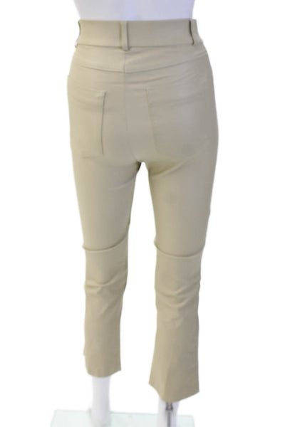 Zara Women Ankle Cropped Beige Pants Button Polyester Blend Size XS