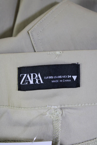 Zara Women Ankle Cropped Beige Pants Button Polyester Blend Size XS