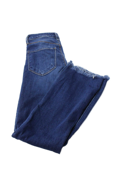 L'Agence Women Cropped Straight Jeans Blue Button Mid Rise Size 23