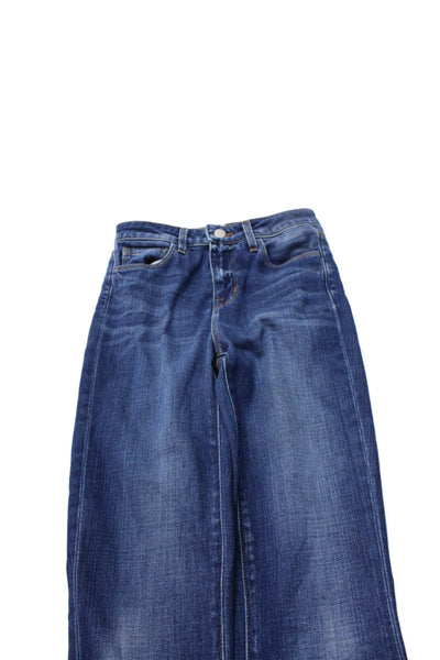 L'Agence Women Cropped Straight Jeans Blue Button Mid Rise Size 23