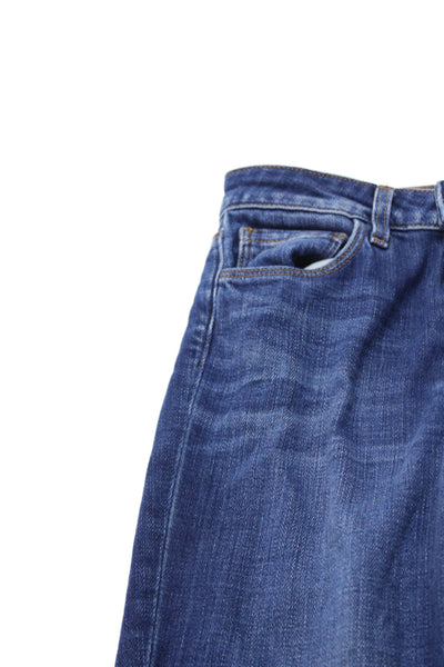 L'Agence Women Cropped Straight Jeans Blue Button Mid Rise Size 23