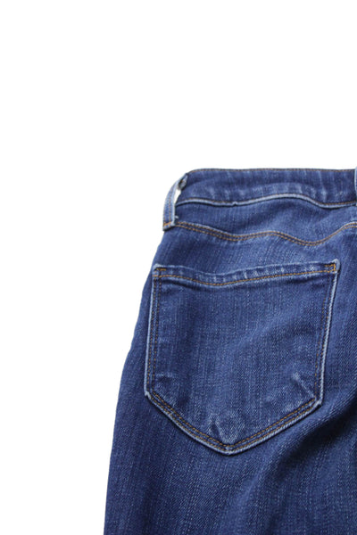 L'Agence Women Cropped Straight Jeans Blue Button Mid Rise Size 23