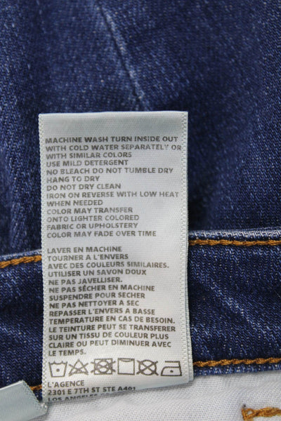 L'Agence Women Cropped Straight Jeans Blue Button Mid Rise Size 23
