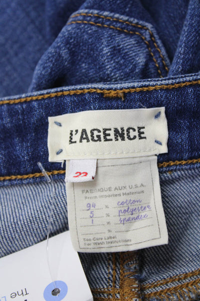 L'Agence Women Cropped Straight Jeans Blue Button Mid Rise Size 23