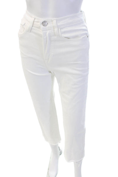 Frame Women Ankle Cropped Pants White Mid Rise Button Size 23