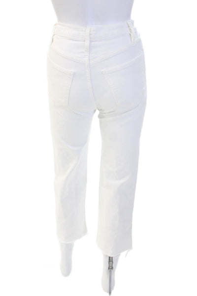 Frame Women Ankle Cropped Pants White Mid Rise Button Size 23
