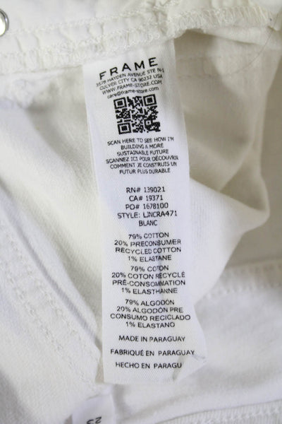Frame Women Ankle Cropped Pants White Mid Rise Button Size 23