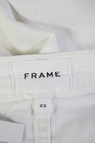 Frame Women Ankle Cropped Pants White Mid Rise Button Size 23