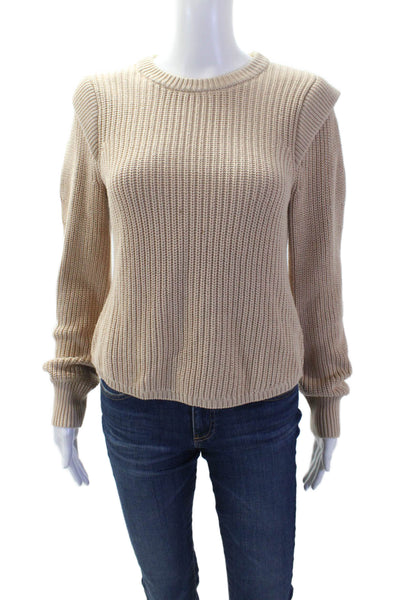 525 Womens Pullover Sweater Beige Crew Neck Cotton Long Sleeve Size S