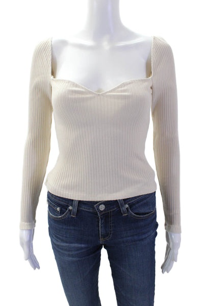 Reformation Womens Beige Striped Square Neck Long Sleeve Top Size S