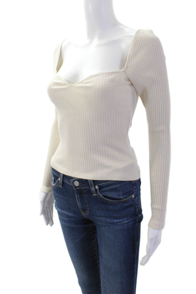 Reformation Womens Beige Striped Square Neck Long Sleeve Top Size S