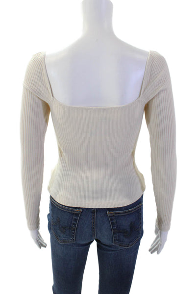 Reformation Womens Beige Striped Square Neck Long Sleeve Top Size S