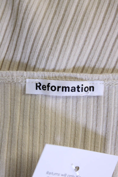 Reformation Womens Beige Striped Square Neck Long Sleeve Top Size S